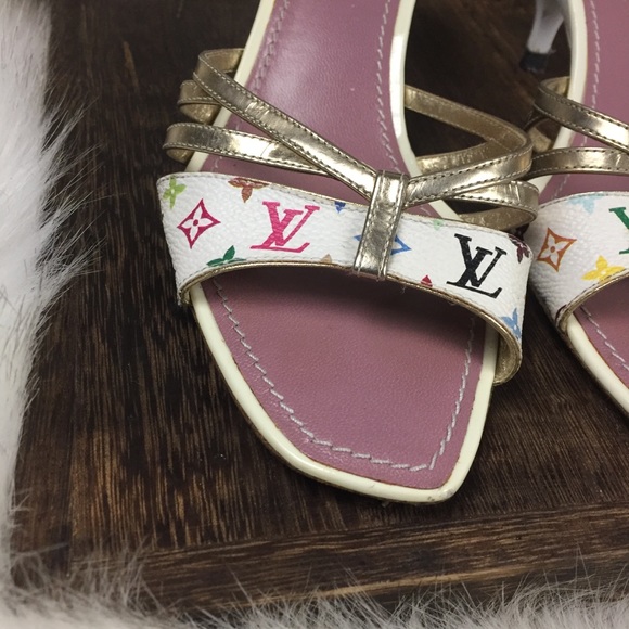 Louis Vuitton White Heels with Gold Straps - Picture 5 of 10